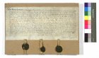 Německá pergamenová listina ze 14. 2. 1592 nalepená na papírové podložce