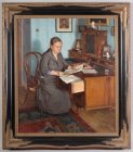 Otakar Číla: Portrét Anny Dvořákové u psacího stolu Antonína Dvořáka olej na plátně, 1926